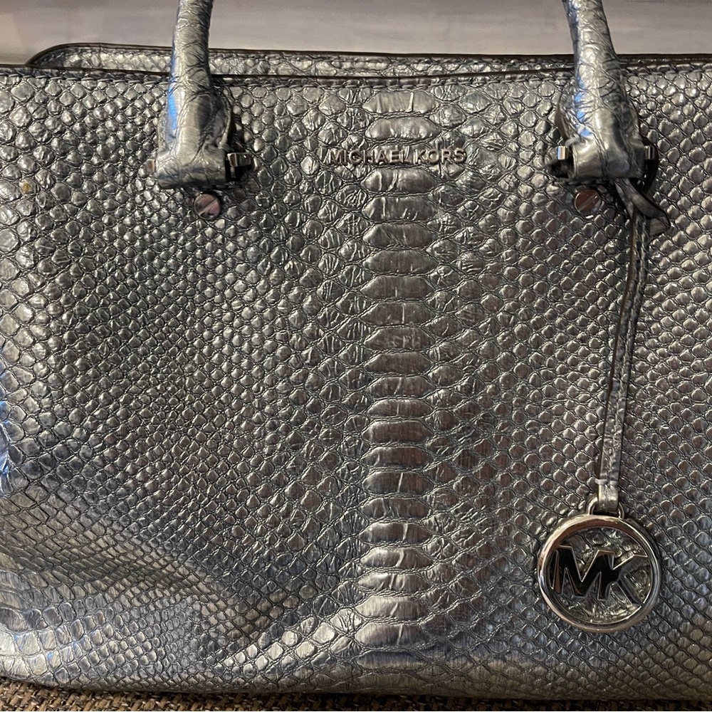 Michael Kors, silver handbag, purse, shoulder bag,